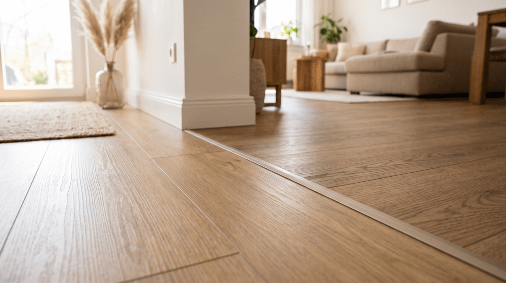 Klebevinyl und Klick-Vinyl im Vergleich – zwei Vinylböden in Holzoptik nebeneinander in einem hellen Wohnraum