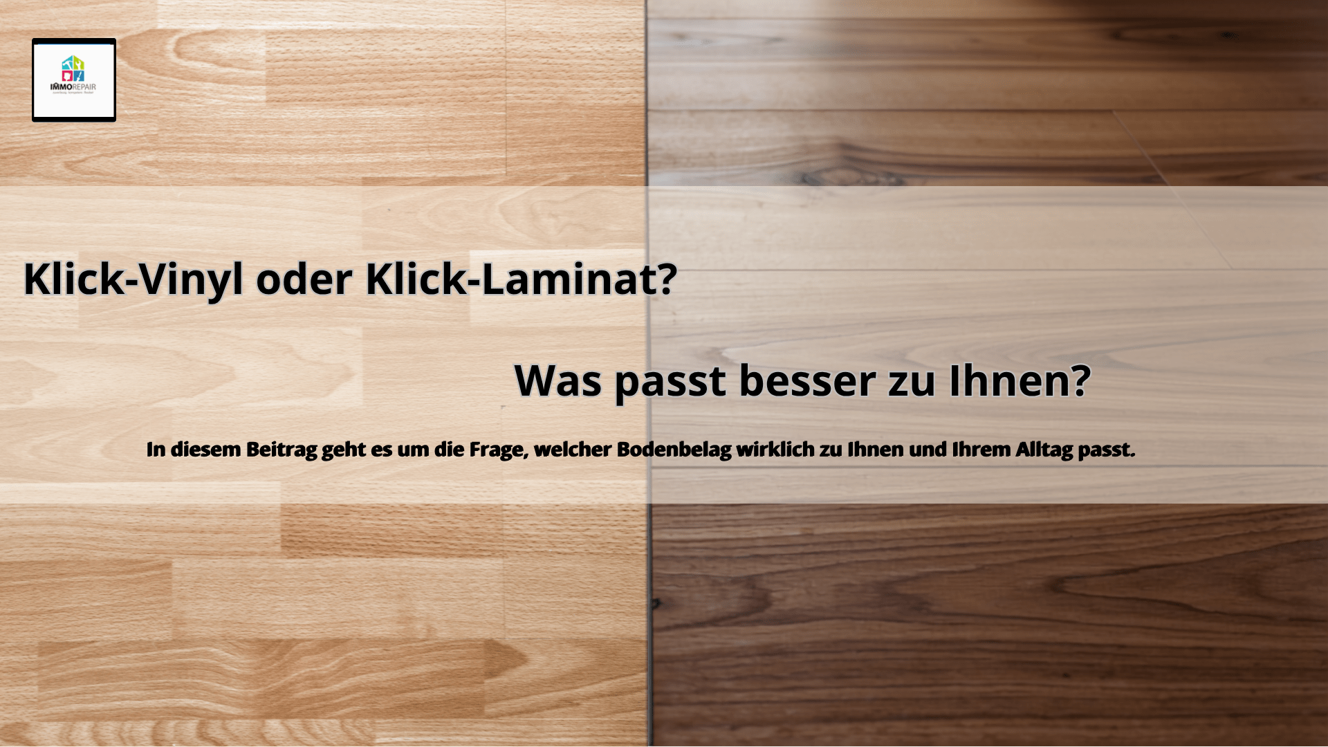Split-Bild: links Klick-Vinylboden in Steinoptik, rechts Klick-Laminat in Holzoptik im Vergleich